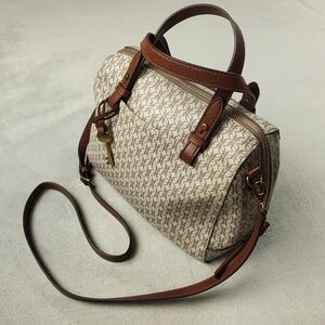 Fossil Rachel Satchel Crossbody Purse Handbag Vegan PVC Monogram Faux Leather